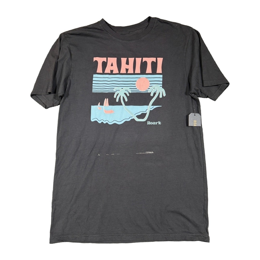 Roark Tahiti Graphic Tee Mens Medium Charcoal Gray Cotton Garment Dyed Tee